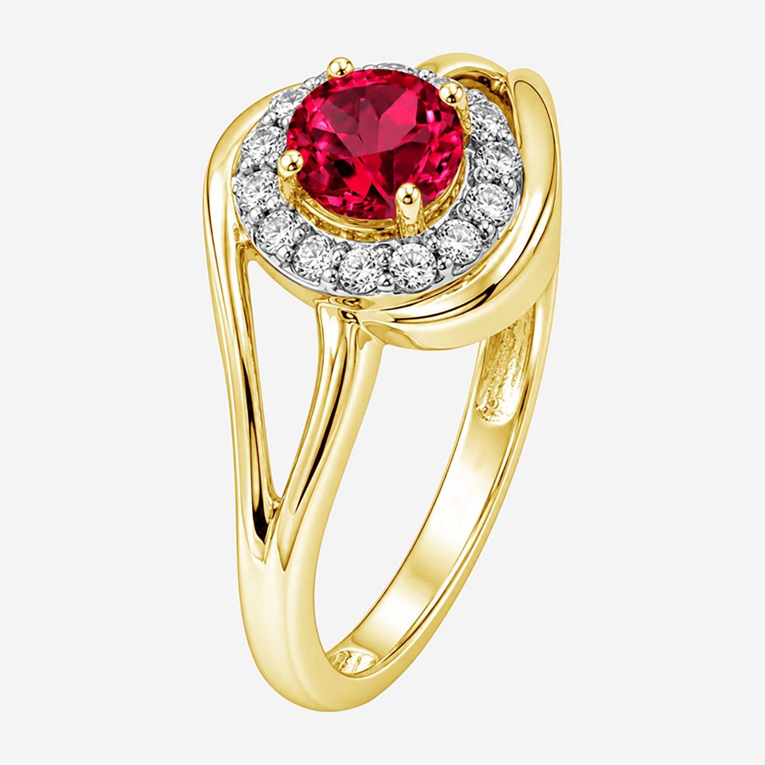 Limited Quantities! Womens Lab Created Red Ruby 14K Gold Over Silver Round Halo Cocktail Ring