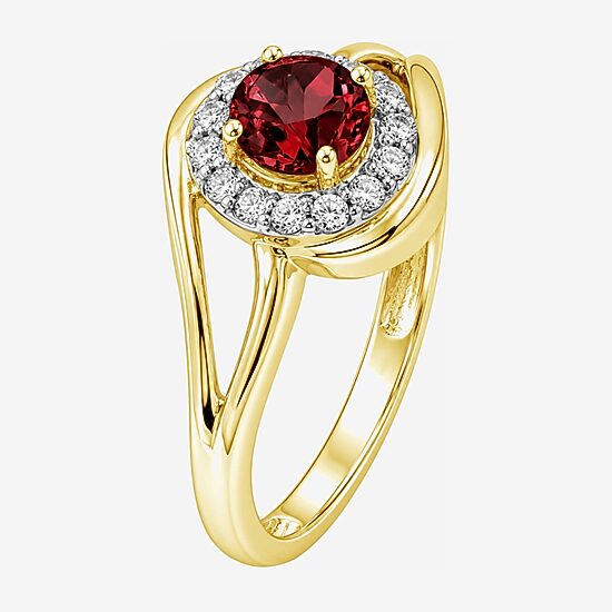 Limited Quantities! Womens Genuine Red Garnet 14K Gold Over Silver Round Halo Cocktail Ring