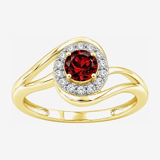 Limited Quantities! Womens Genuine Red Garnet 14K Gold Over Silver Round Halo Cocktail Ring