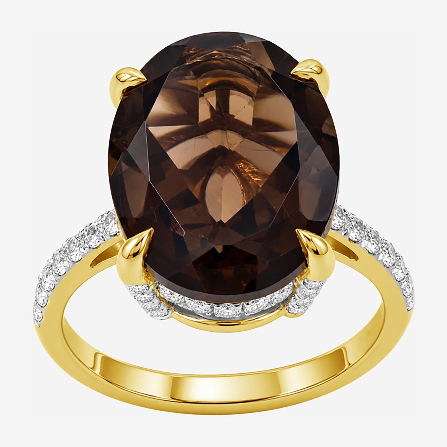 Limited Quantities! Womens Genuine Brown Quartz 14K Gold Over Silver Oval Side Stone Cocktail Ring