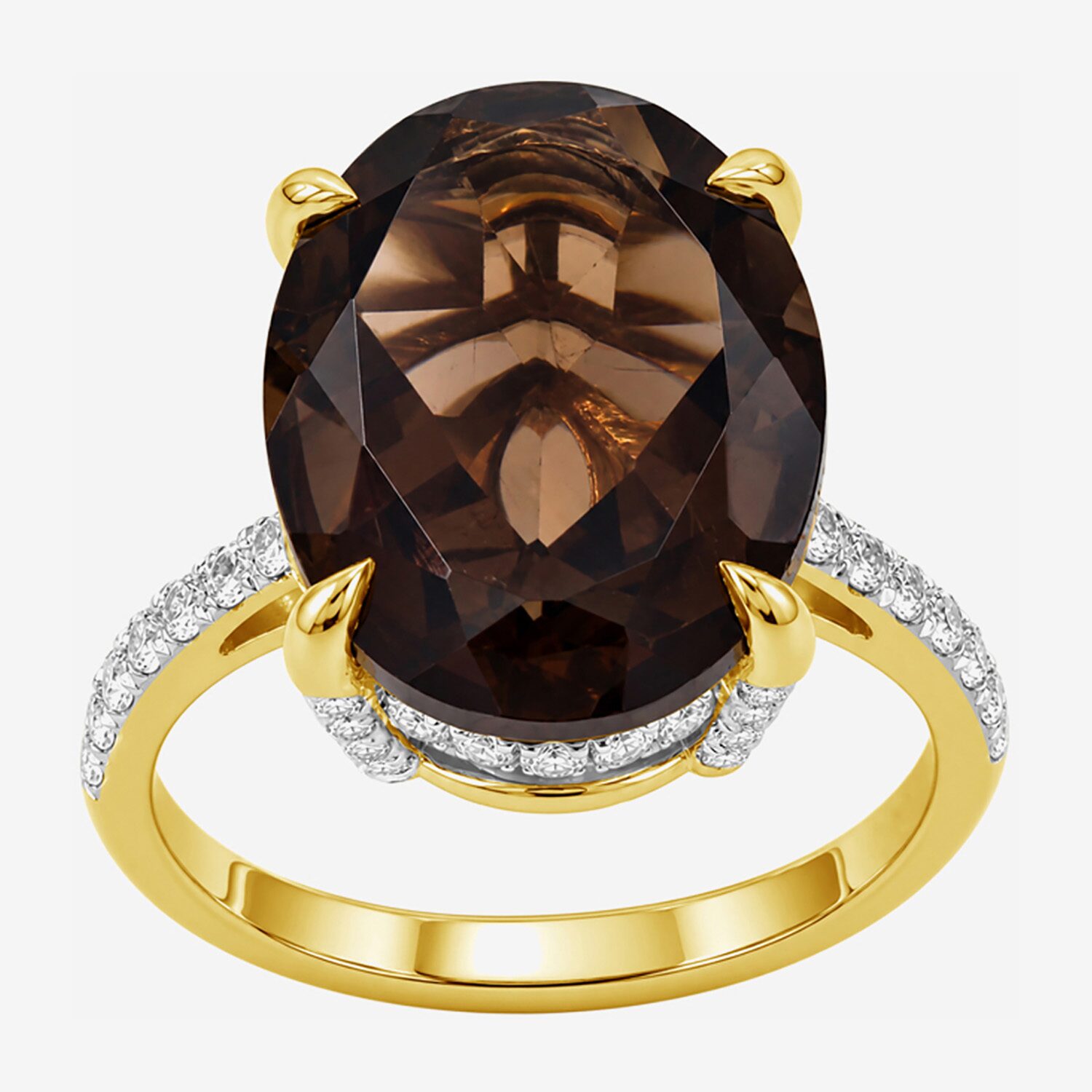 Limited Quantities! Womens Genuine Brown Quartz 14K Gold Over Silver Oval Side Stone Cocktail Ring