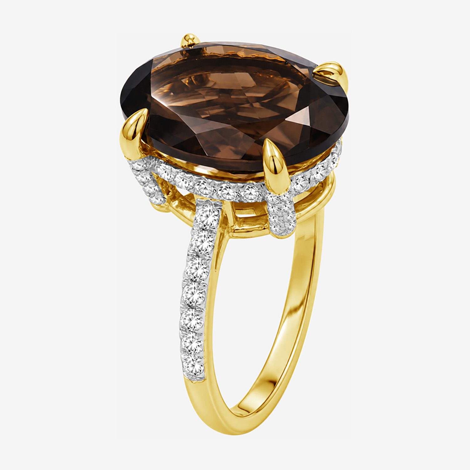 Limited Quantities! Womens Genuine Brown Quartz 14K Gold Over Silver Oval Side Stone Cocktail Ring