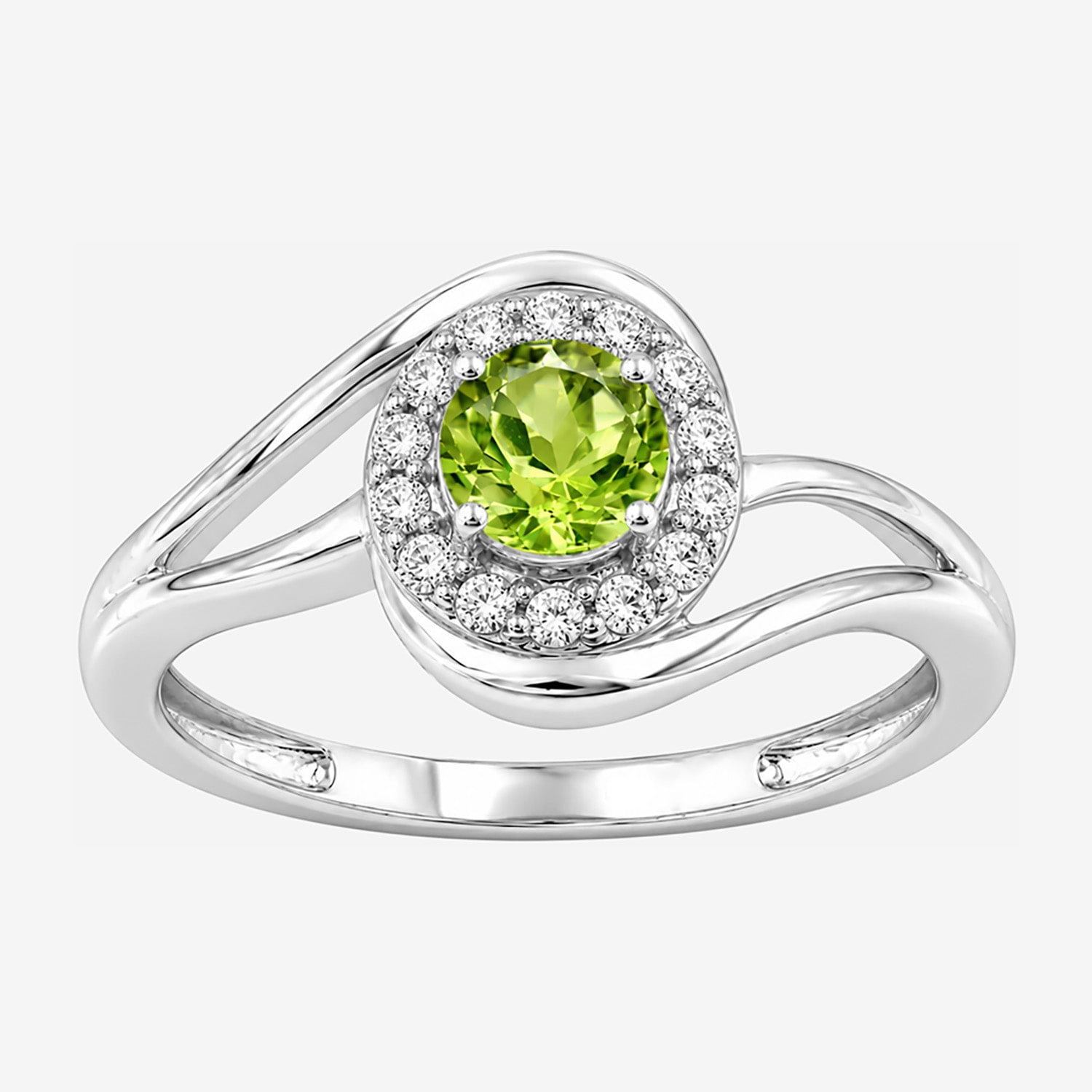 Limited Quantities! Womens Genuine Green Peridot Sterling Silver Round Halo Cocktail Ring