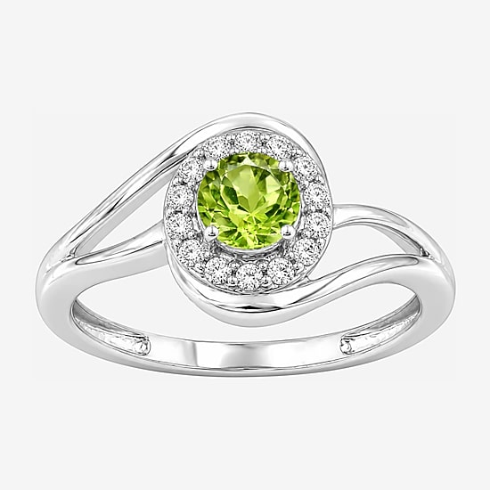 Limited Quantities! Womens Genuine Green Peridot Sterling Silver Round Halo Cocktail Ring