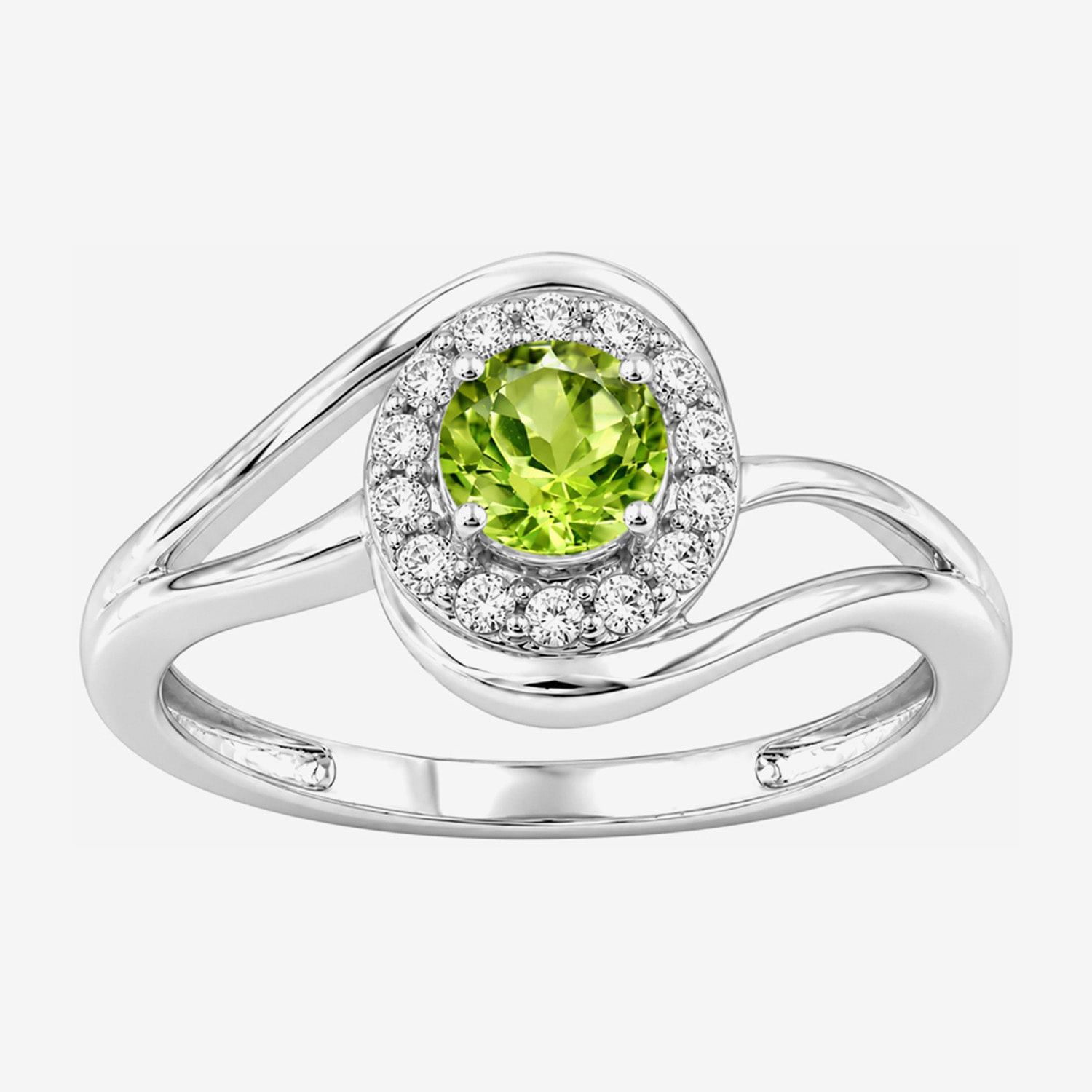 Limited Quantities! Womens Genuine Green Peridot Sterling Silver Round Halo Cocktail Ring