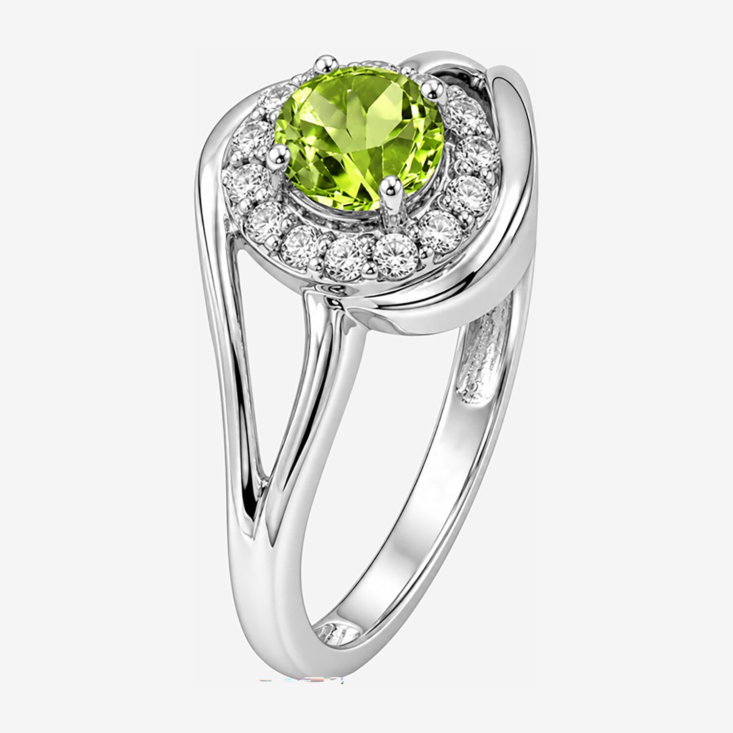 Limited Quantities! Womens Genuine Green Peridot Sterling Silver Round Halo Cocktail Ring