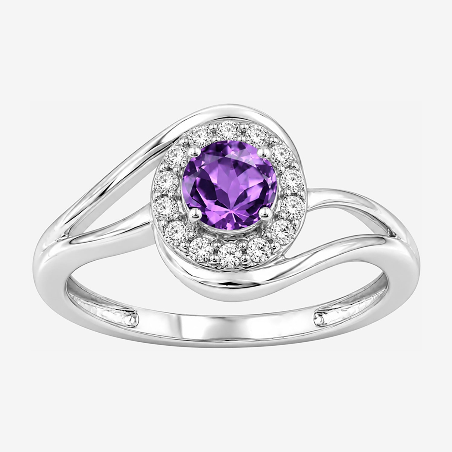 Limited Quantities! Womens Genuine Purple Amethyst Sterling Silver Round Halo Cocktail Ring