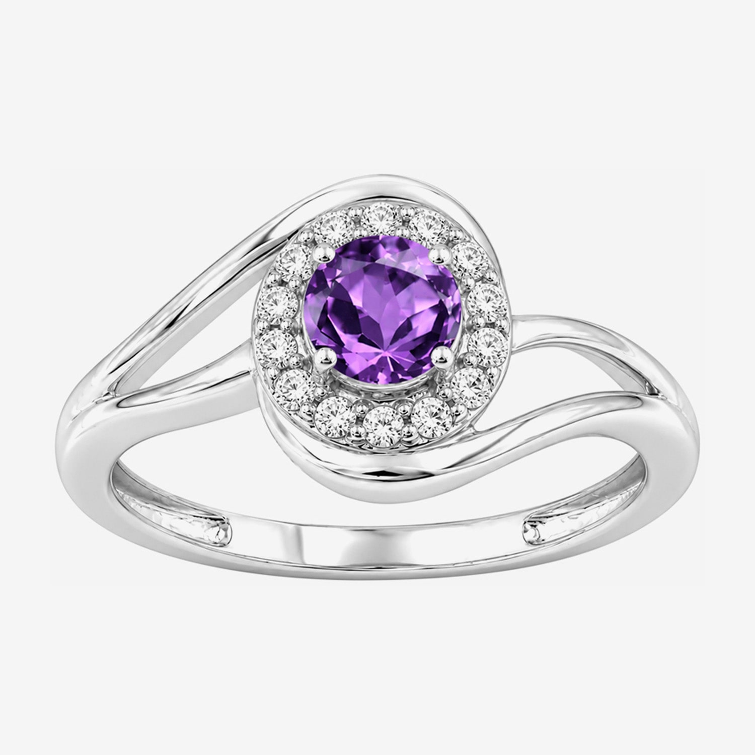 Limited Quantities! Womens Genuine Purple Amethyst Sterling Silver Round Halo Cocktail Ring