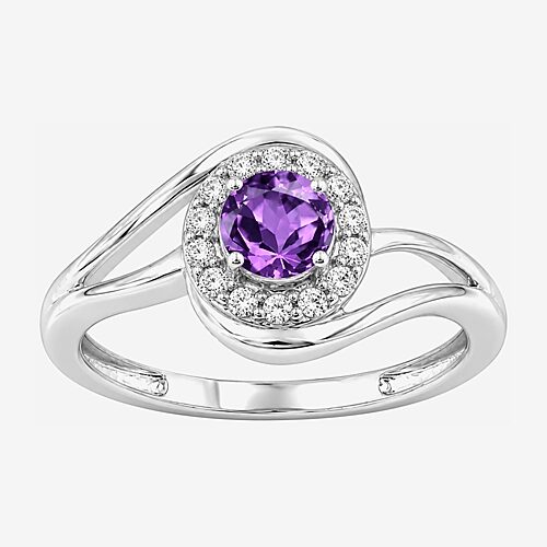 Limited Quantities! Womens Genuine Purple Amethyst Sterling Silver Round Halo Cocktail Ring, 9, Purple