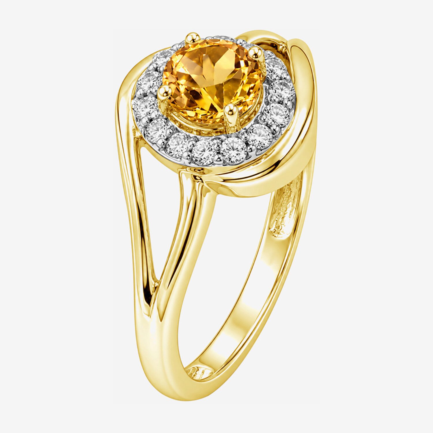 Limited Quantities! Womens Genuine Yellow Citrine 14K Gold Over Silver Round Halo Cocktail Ring