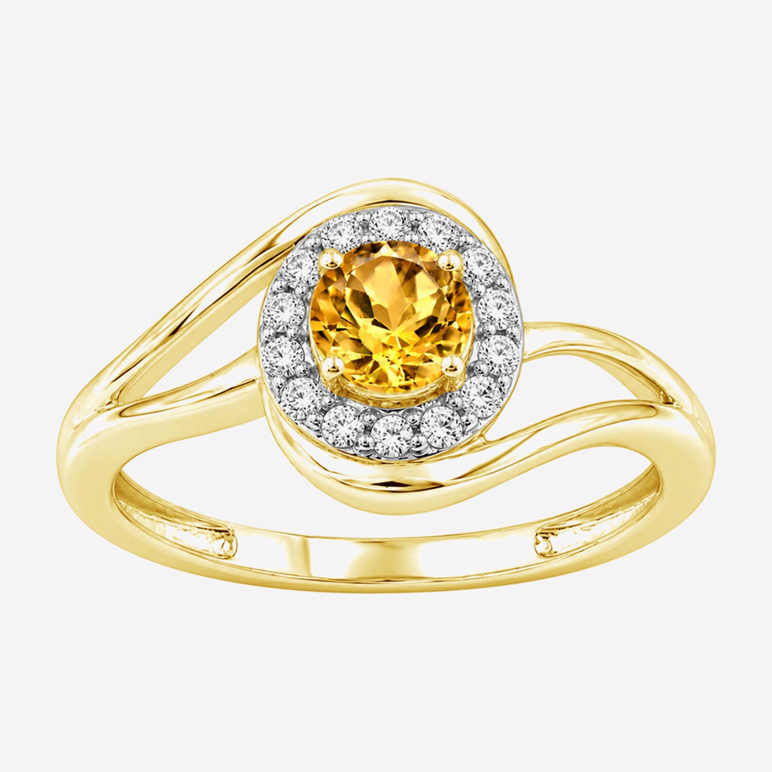 Limited Quantities! Womens Genuine Yellow Citrine 14K Gold Over Silver Round Halo Cocktail Ring