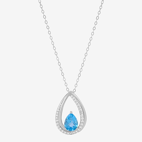Womens Genuine Blue Topaz Sterling Silver Pear 18 Inch Pendant Necklace