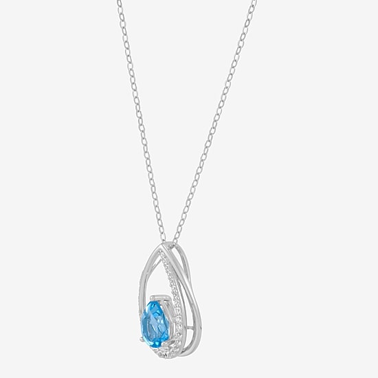 Womens Genuine Blue Topaz Sterling Silver Pear 18 Inch Pendant Necklace