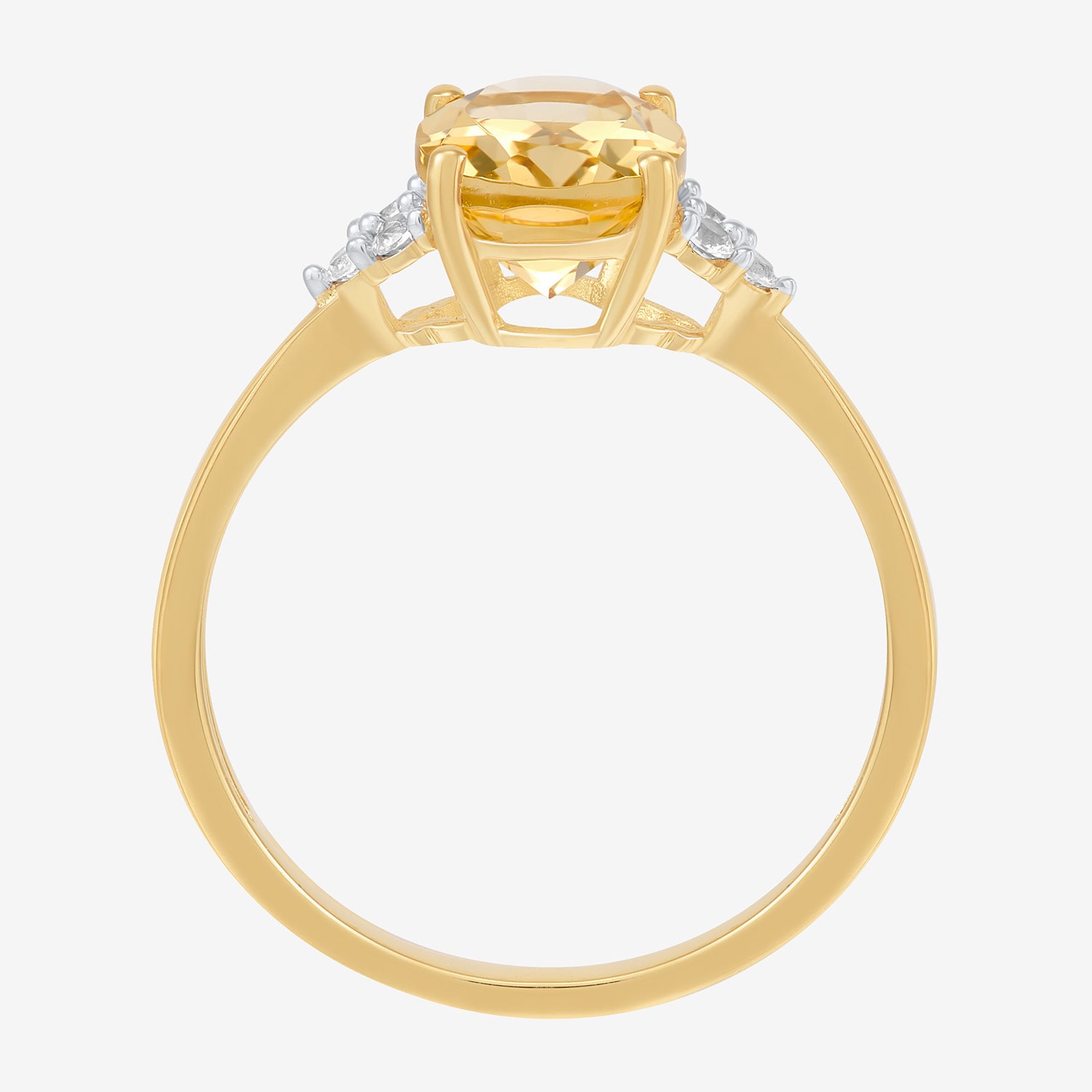 Womens Genuine Yellow Citrine 14K Gold Over Silver Oval Side Stone Cocktail Ring