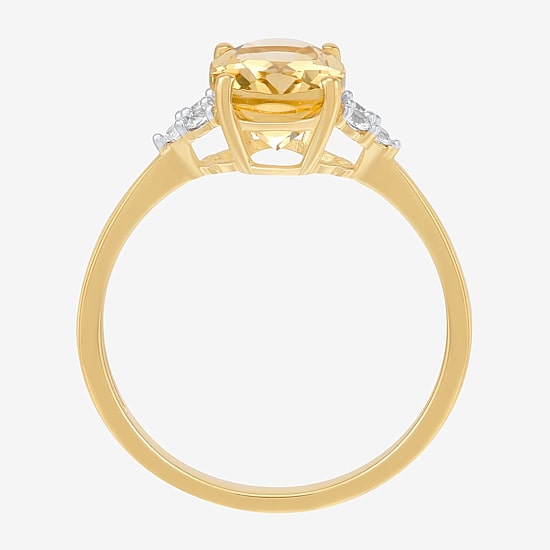 Womens Genuine Yellow Citrine 14K Gold Over Silver Oval Side Stone Cocktail Ring