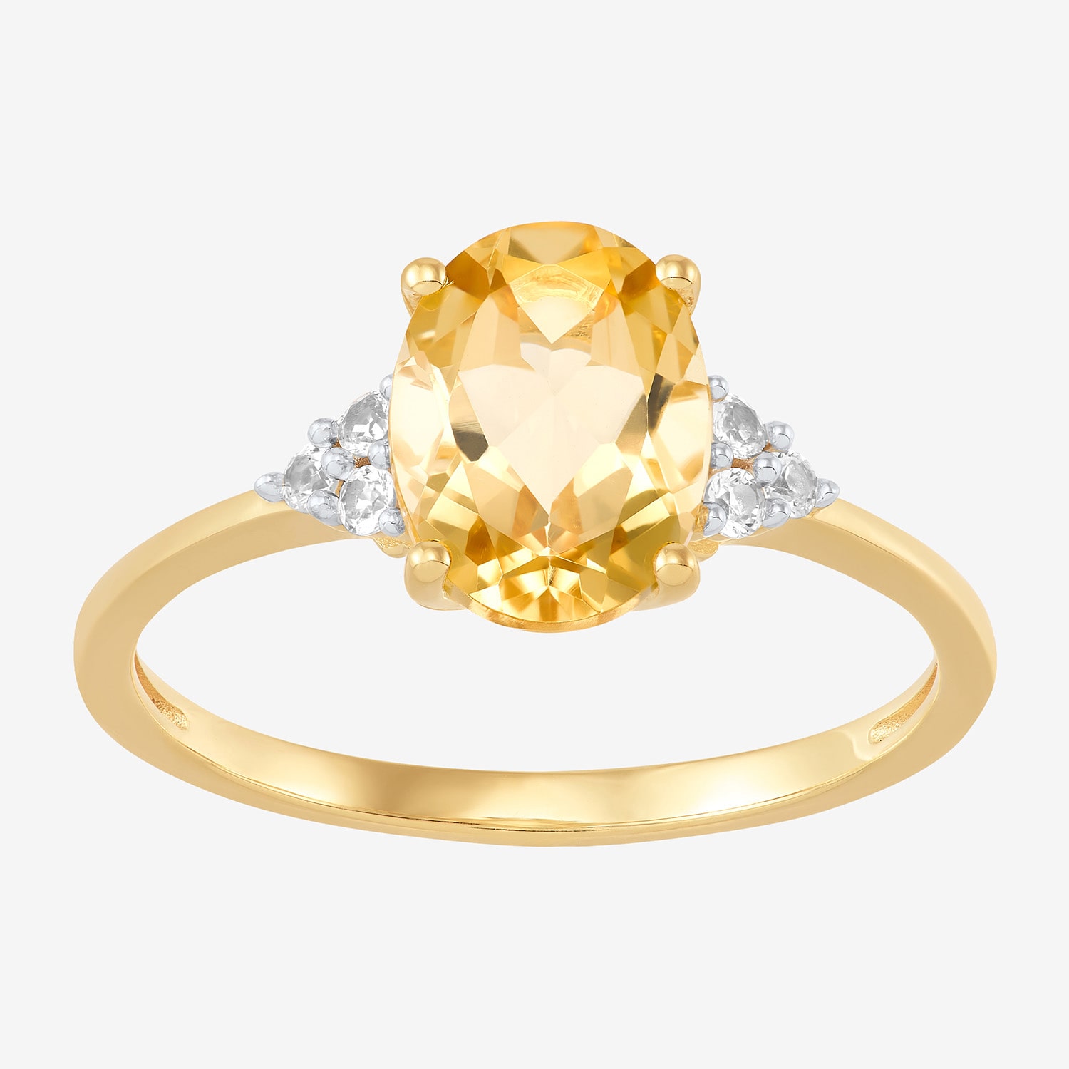 Womens Genuine Yellow Citrine 14K Gold Over Silver Oval Side Stone Cocktail Ring