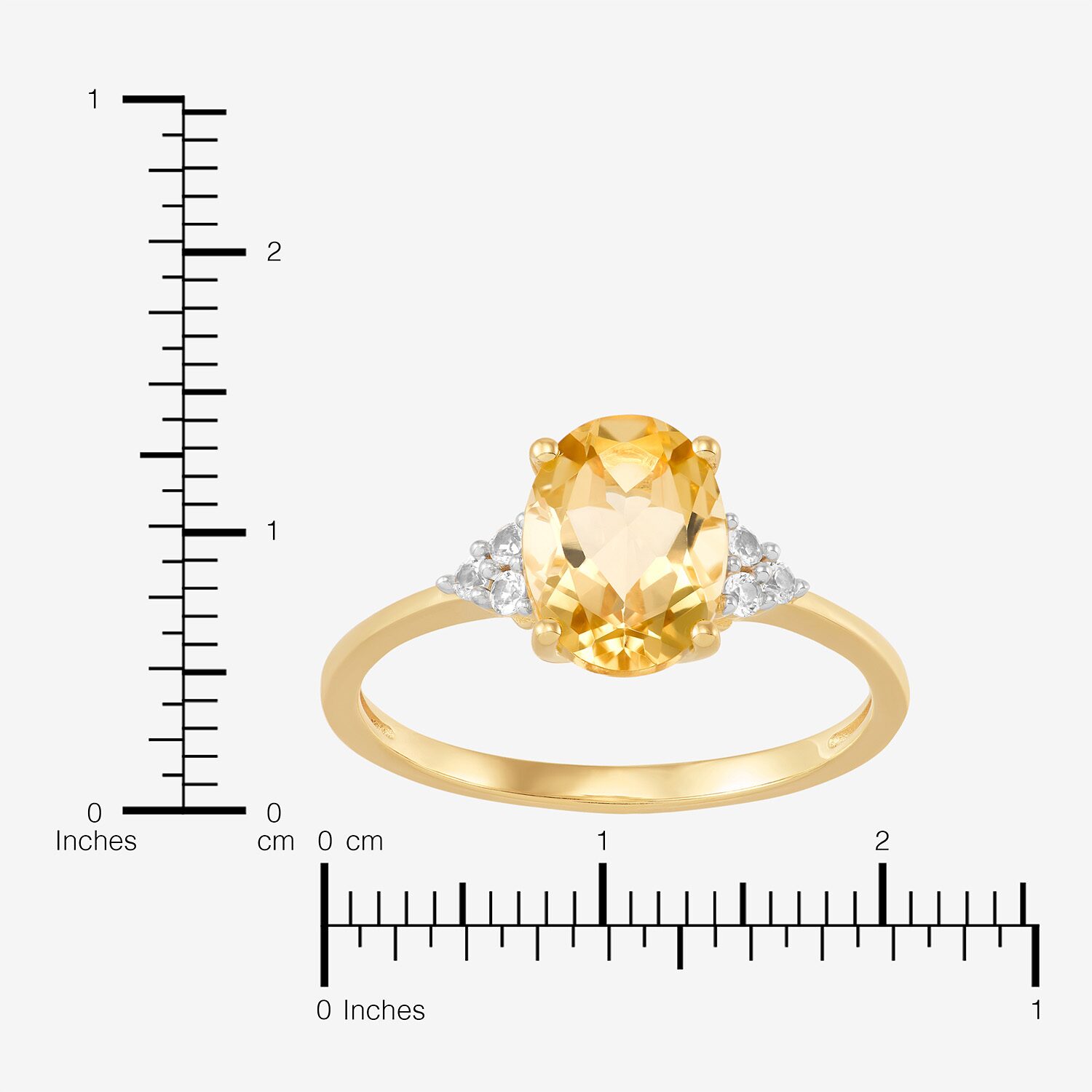Womens Genuine Yellow Citrine 14K Gold Over Silver Oval Side Stone Cocktail Ring