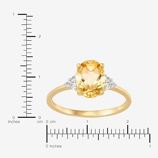 Womens Genuine Yellow Citrine 14K Gold Over Silver Oval Side Stone Cocktail Ring
