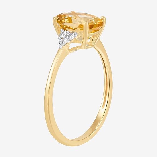 Womens Genuine Yellow Citrine 14K Gold Over Silver Oval Side Stone Cocktail Ring