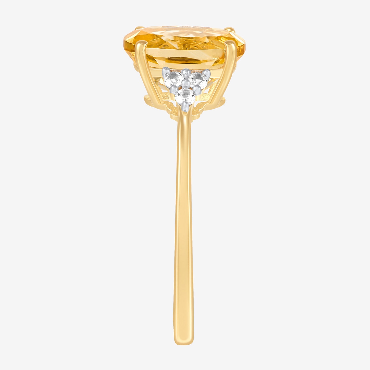 Womens Genuine Yellow Citrine 14K Gold Over Silver Oval Side Stone Cocktail Ring