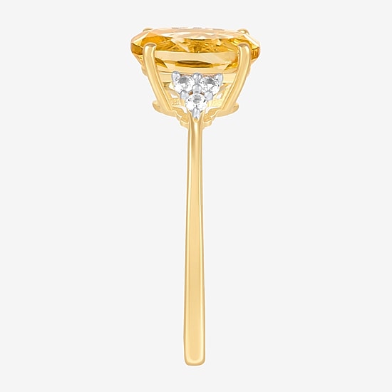 Womens Genuine Yellow Citrine 14K Gold Over Silver Oval Side Stone Cocktail Ring