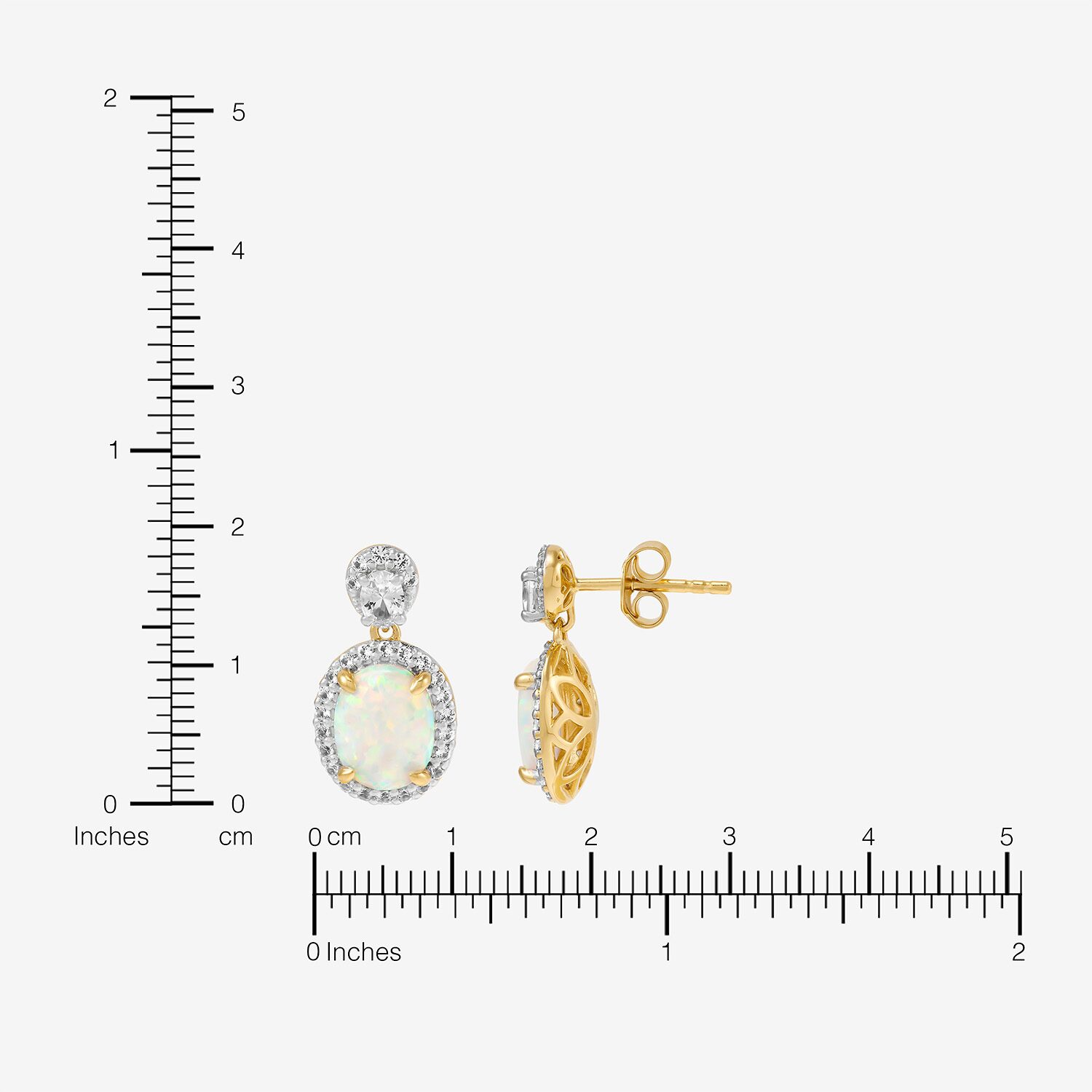 Womens Lab Created White Opal 14K Gold Over Silver Oval Drop Earrings