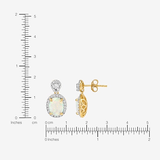 Womens Lab Created White Opal 14K Gold Over Silver Oval Drop Earrings