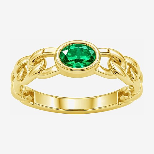 Limited Quantities! Womens Lab Created Green Emerald 14K Gold Over Silver Oval Solitaire Cocktail Ring, 9, Green