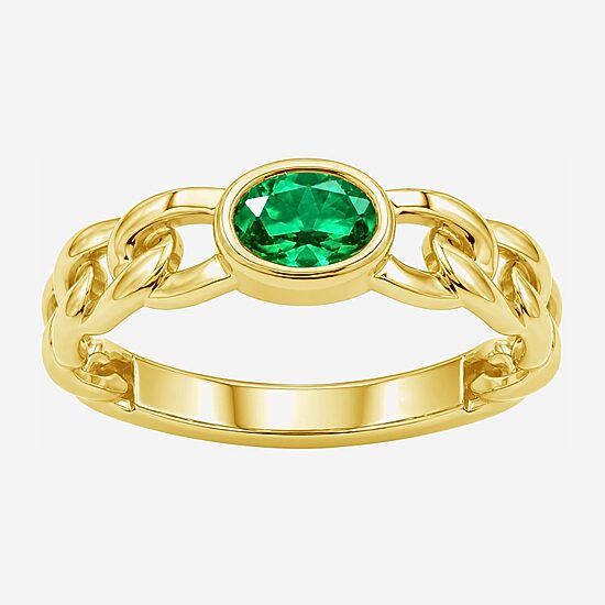 Limited Quantities! Womens Lab Created Green Emerald 14K Gold Over Silver Oval Solitaire Cocktail Ring