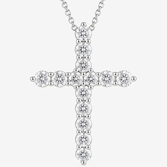 (G / Si1-Si2) Womens 2 CT. T.W. Lab Grown White Diamond 10K Gold Cross 18 Inch Pendant Necklace