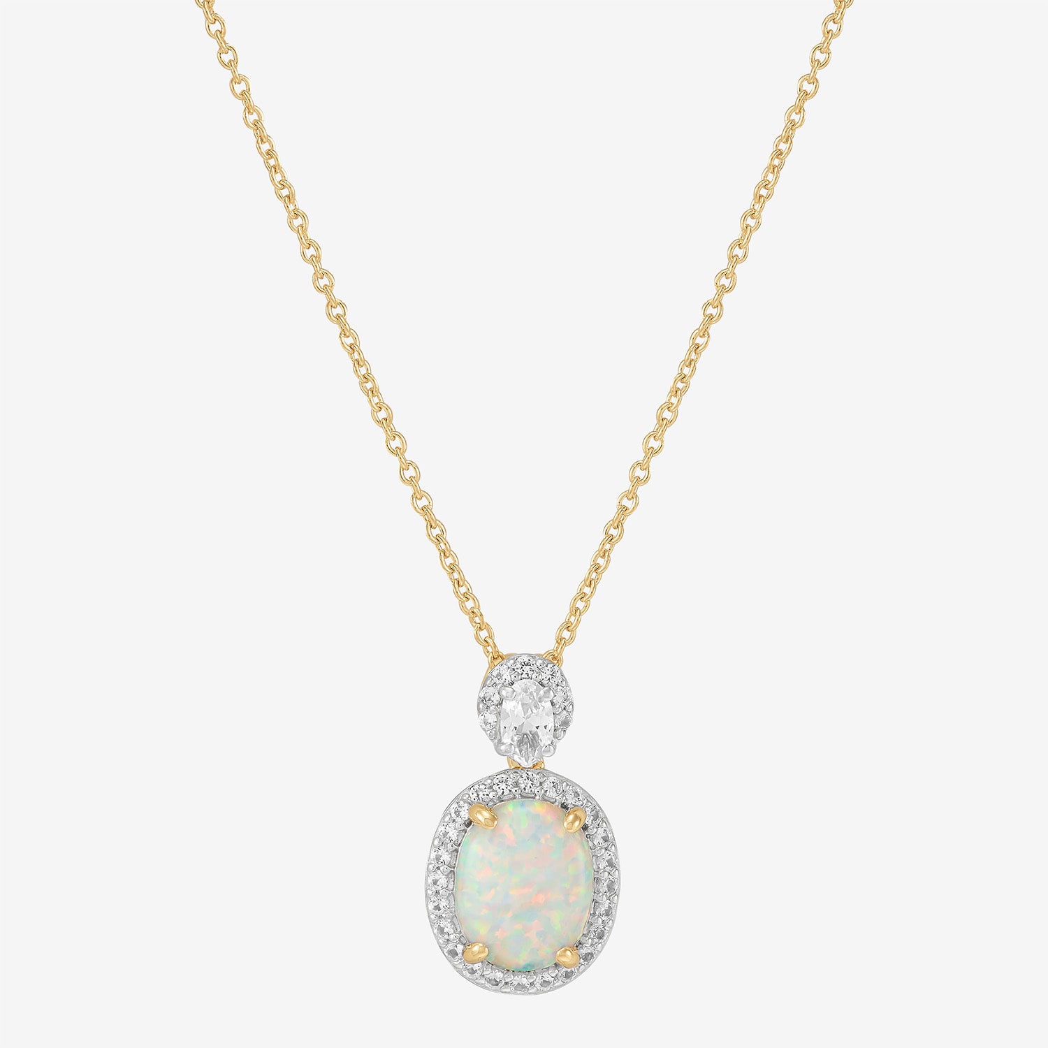 Womens Lab Created White Opal 14K Gold Over Silver Oval 18 Inch Pendant Necklace