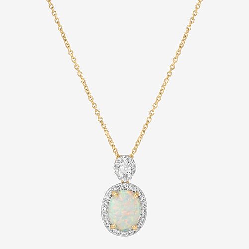 Womens Lab Created White Opal 14K Gold Over Silver Oval 18 Inch Pendant Necklace, One Size, White
