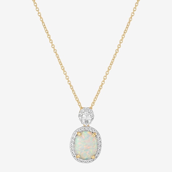 Womens Lab Created White Opal 14K Gold Over Silver Oval 18 Inch Pendant Necklace