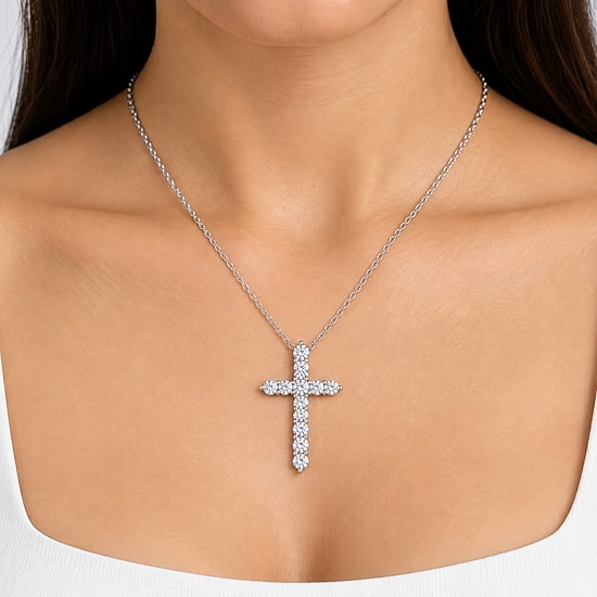 (G / Si1-Si2) Womens 2 CT. T.W. Lab Grown White Diamond 10K Gold Cross 18 Inch Pendant Necklace