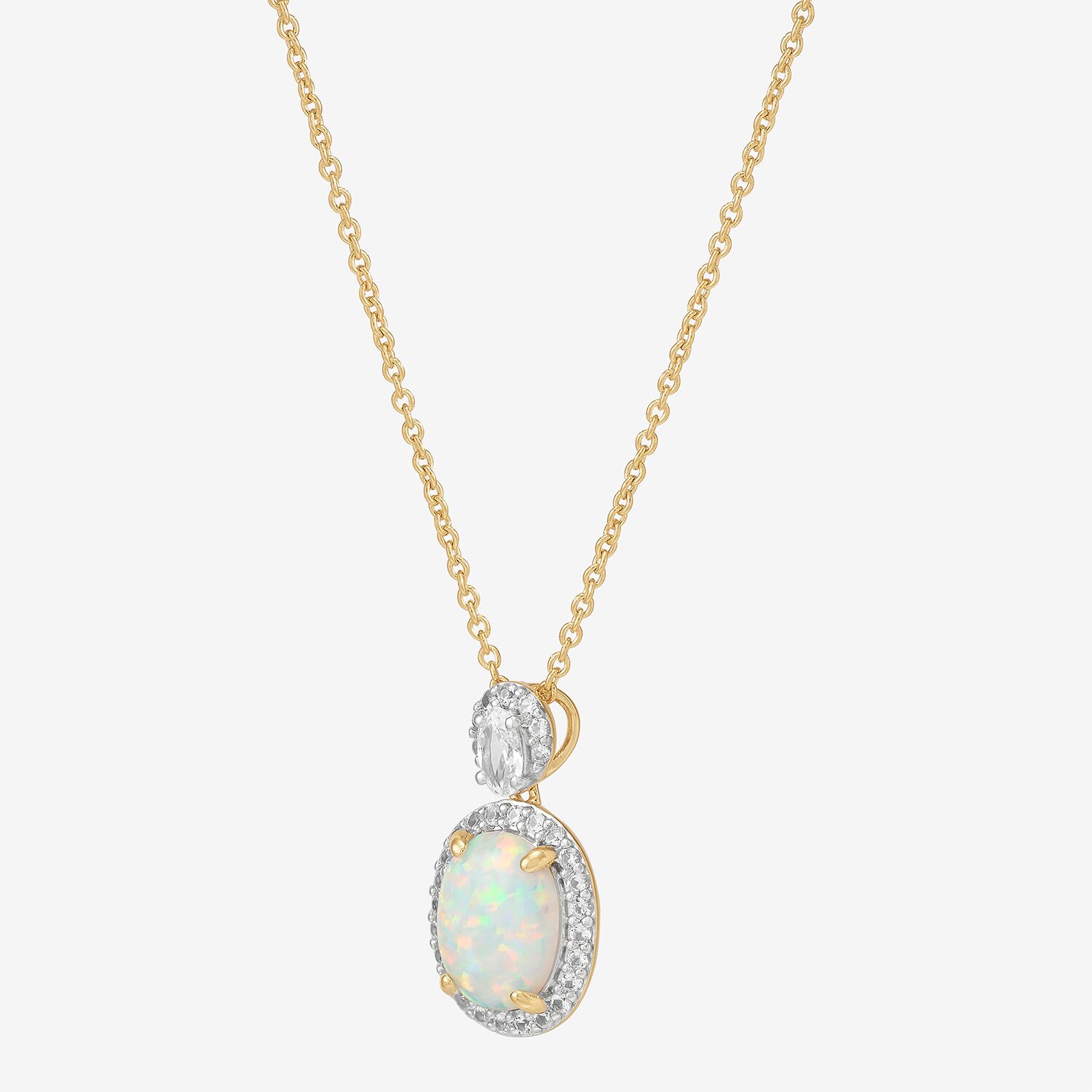 Womens Lab Created White Opal 14K Gold Over Silver Oval 18 Inch Pendant Necklace