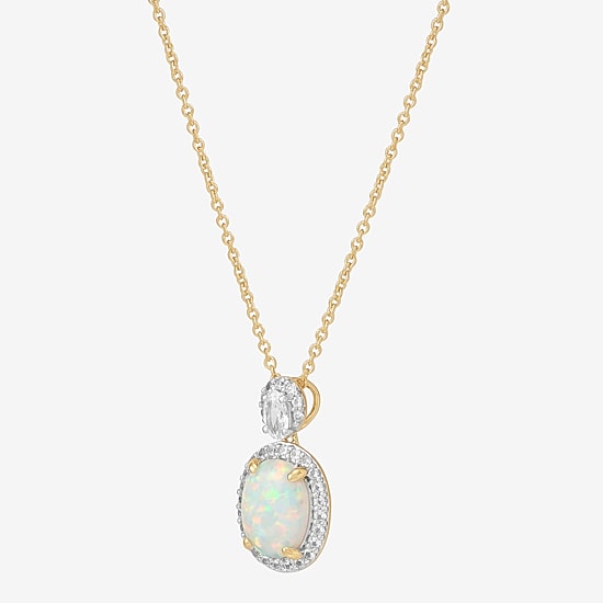 Womens Lab Created White Opal 14K Gold Over Silver Oval 18 Inch Pendant Necklace