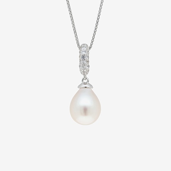 Womens White Cultured Freshwater Pearl Sterling Silver Pear 18 Inch Pendant Necklace