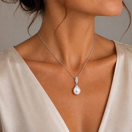 Womens White Cultured Freshwater Pearl Sterling Silver Pear 18 Inch Pendant Necklace