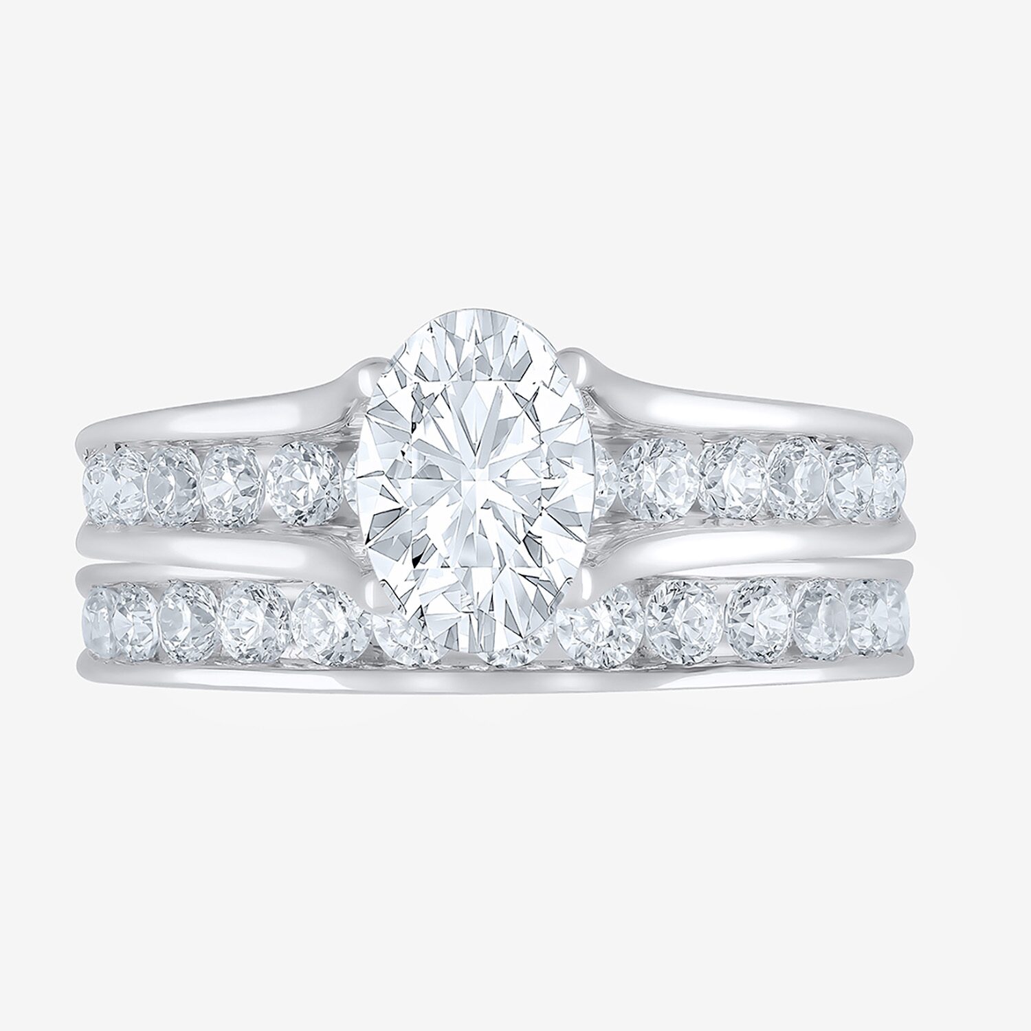 (F / Vs2) Womens 2 CT. T.W. Lab Grown White Diamond 10K Gold Oval Side Stone Bridal Set