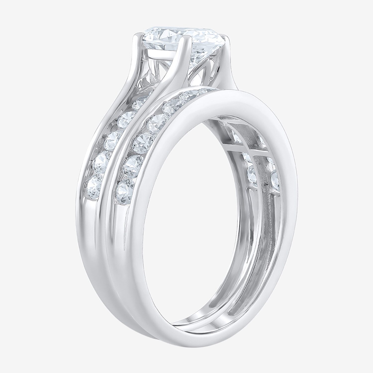 (F / Vs2) Womens 2 CT. T.W. Lab Grown White Diamond 10K Gold Oval Side Stone Bridal Set