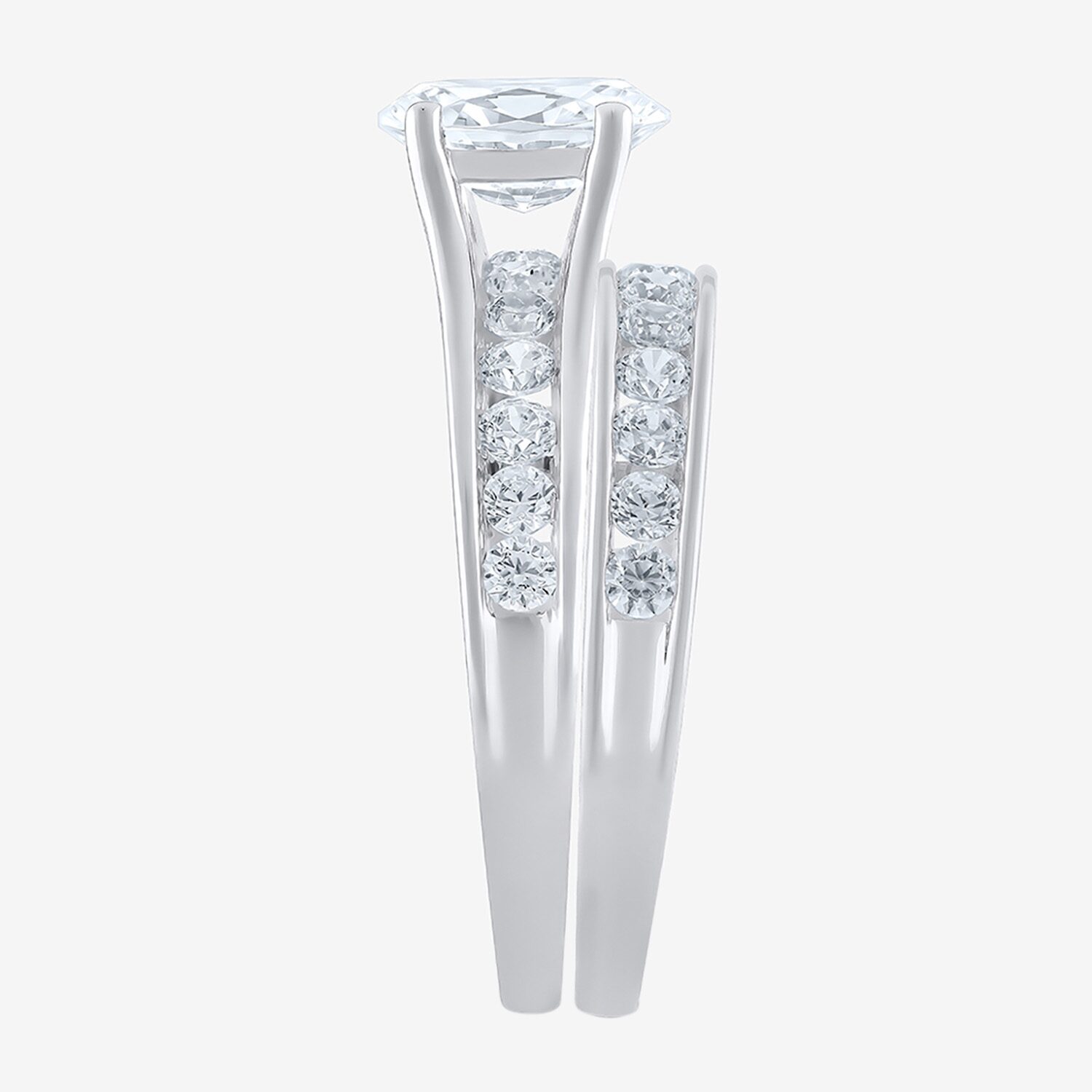 (F / Vs2) Womens 2 CT. T.W. Lab Grown White Diamond 10K Gold Oval Side Stone Bridal Set