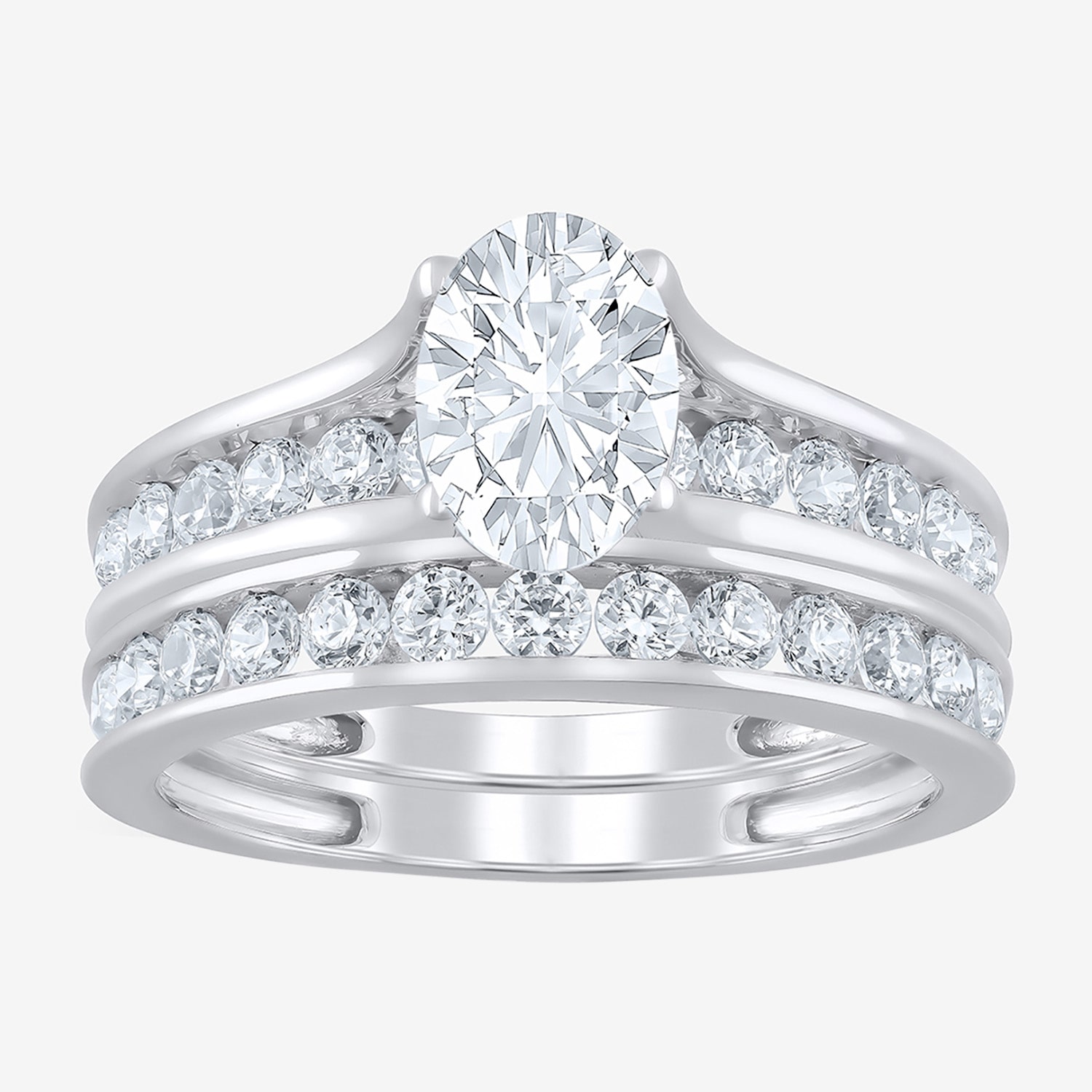 (F / Vs2) Womens 2 CT. T.W. Lab Grown White Diamond 10K Gold Oval Side Stone Bridal Set