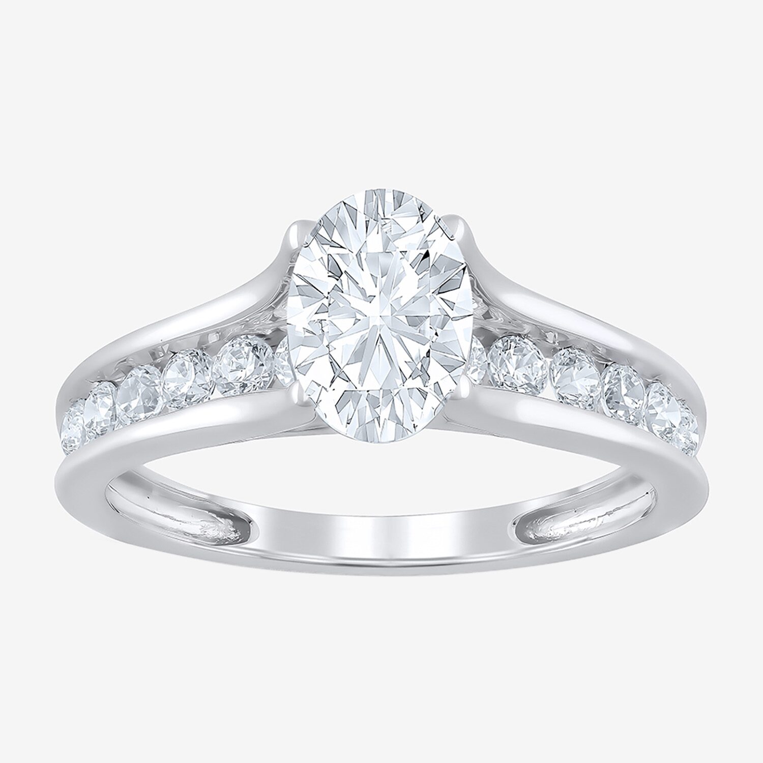 (F / Vs2) Womens 2 CT. T.W. Lab Grown White Diamond 10K Gold Oval Side Stone Bridal Set