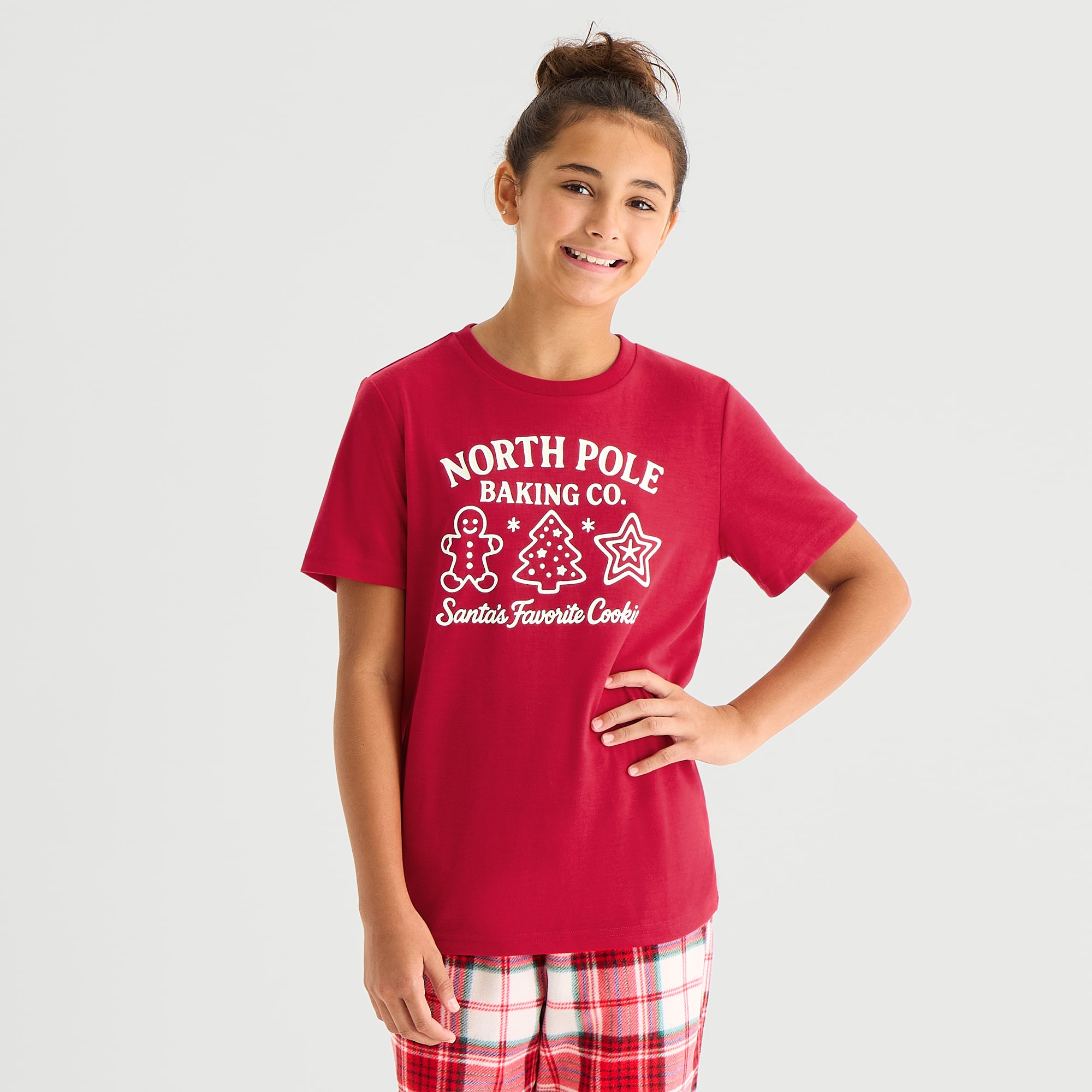 North Pole Trading Co. Mix & Match Little & Big Kid Unisex Crew Neck Short Sleeve Matching Family Pajama Top