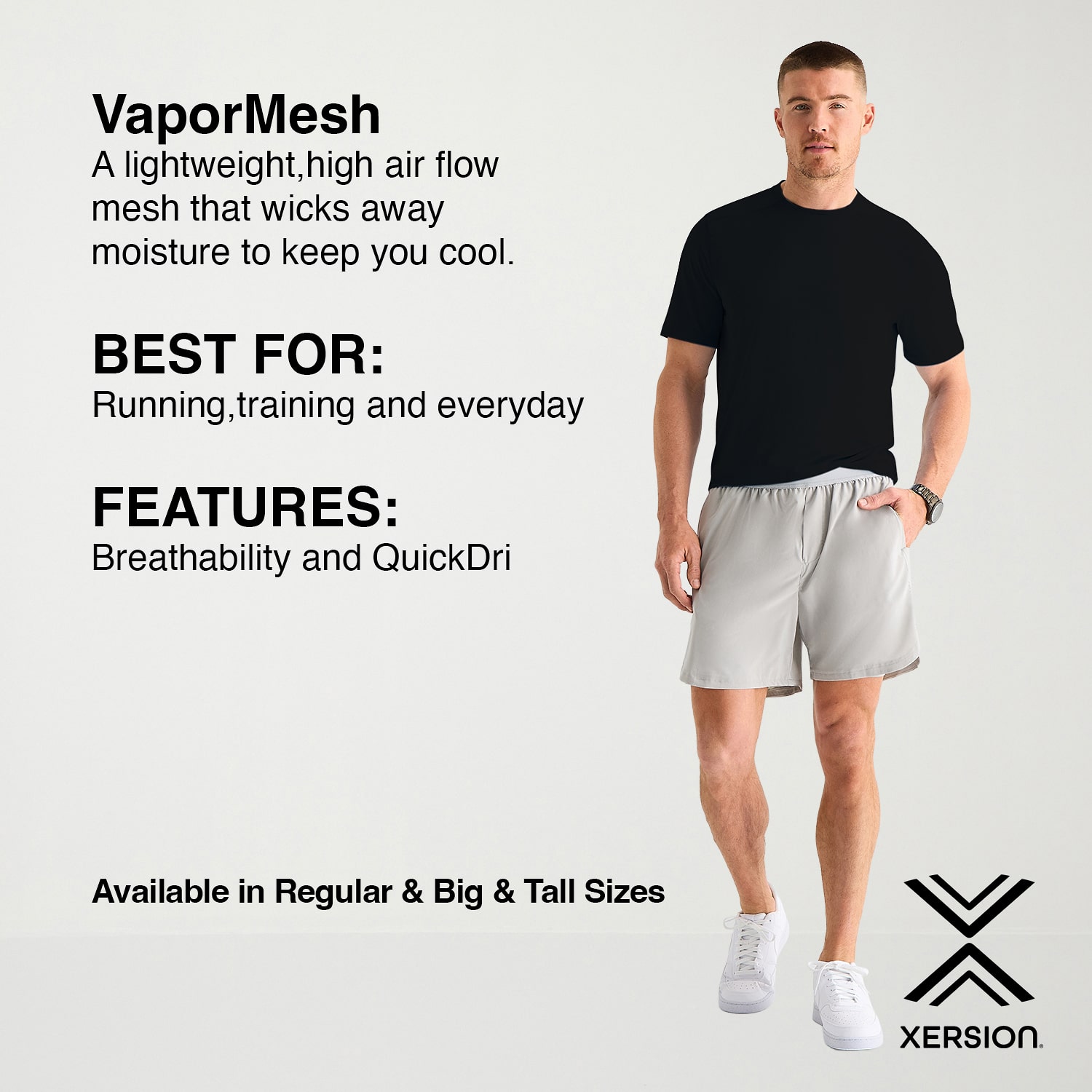 Xersion Mens Crew Neck Short Sleeve Quick Dry Active Big and Tall T-Shirt
