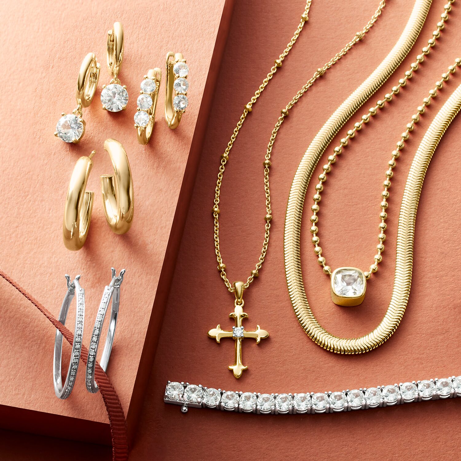 Yes, Please! (G-H / Si2-I1) Womens Diamond Accent Lab Grown White Diamond 14K Gold Over Brass Cross 16 Inch Pendant Necklace