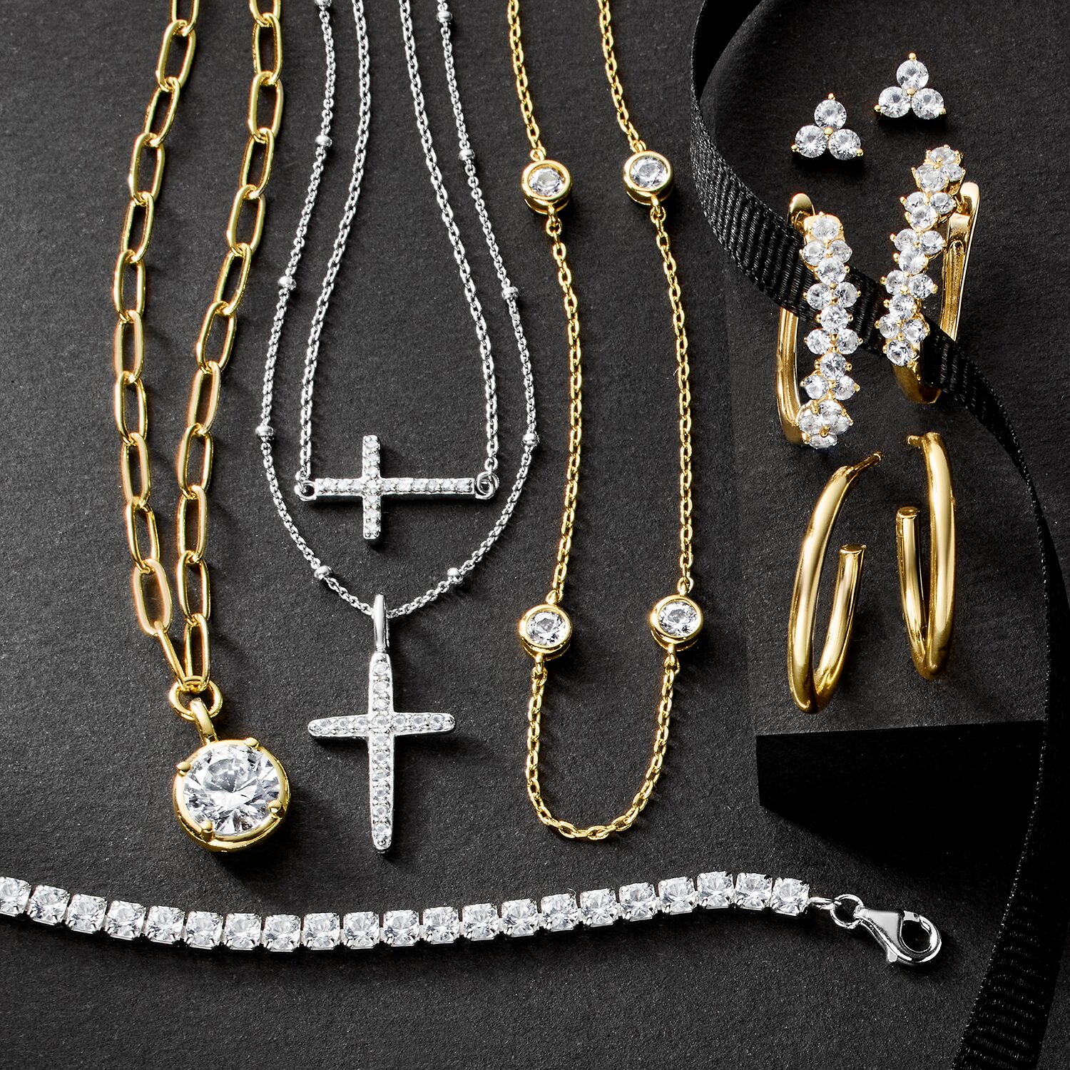 Womens Lab Created White Sapphire 14K Gold Over Brass Round 18 Inch Pendant Necklace
