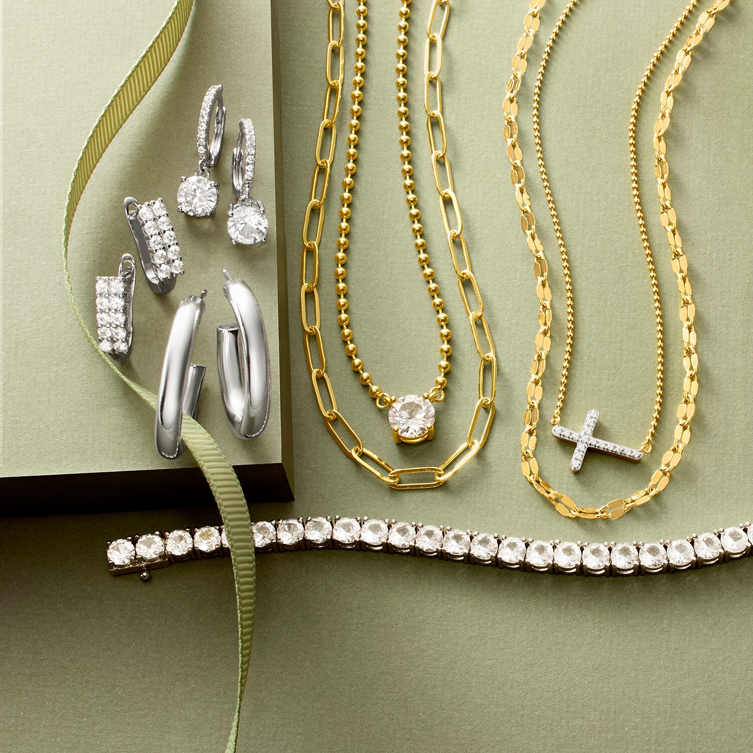 Yes Please! (G-H / Si2-I1) Womens Diamond Accent Lab Grown White Diamond 14K Gold Over Brass Cross 2-pc. Necklace Set