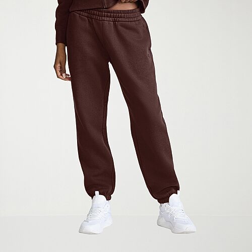 Champion Womens Cuffed Drawstring Waist Cinched Mid Rise Baggy Fit Fleece Sweatpant, Large, Brown