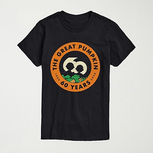 Great Pumpkin 60 Logo Mens Crew Neck Short Sleeve Regular Fit Peanuts Graphic T-Shirt, X-large, Black